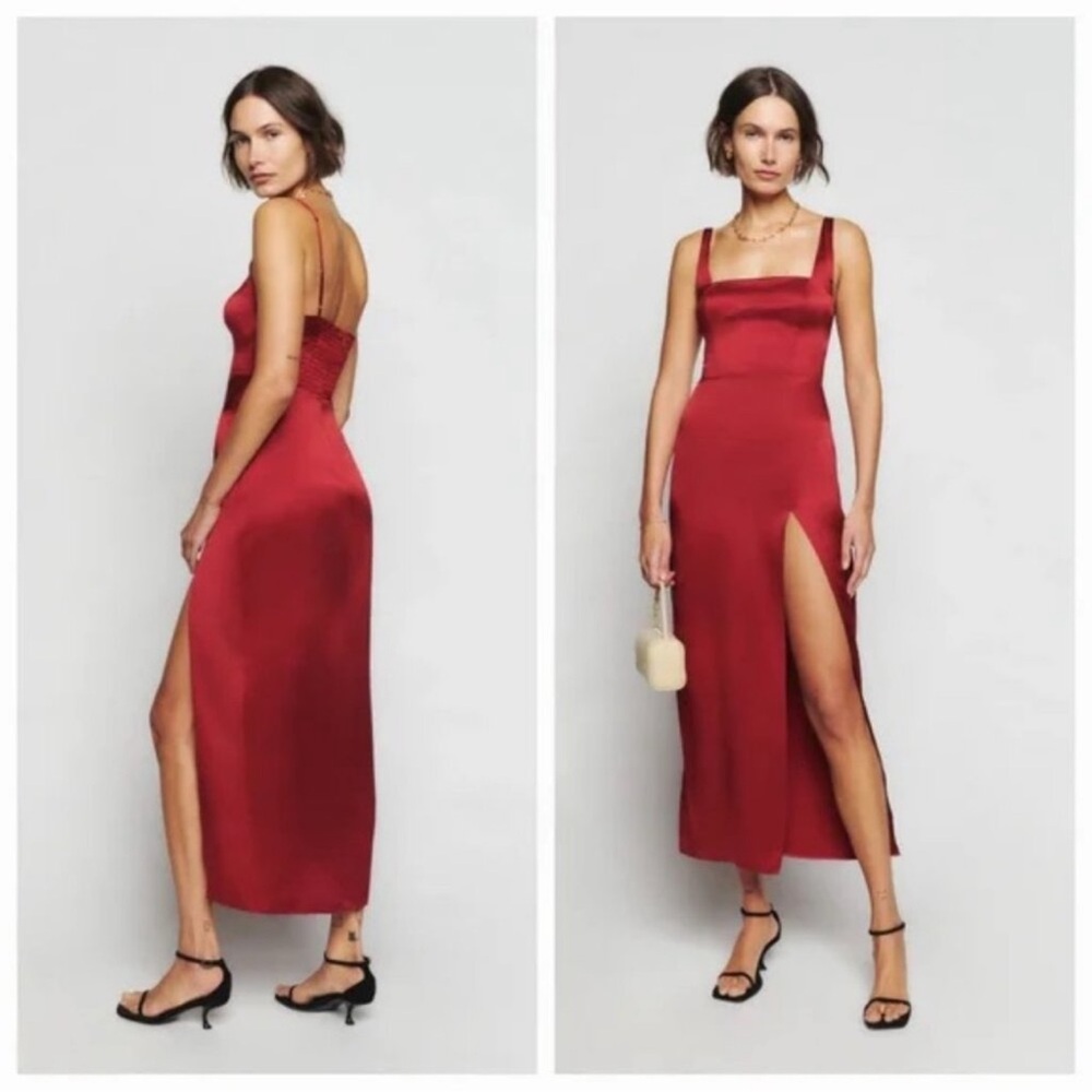 Reformation Solay Red Silk Midi Dress Size 2 - Picture 2 of 12